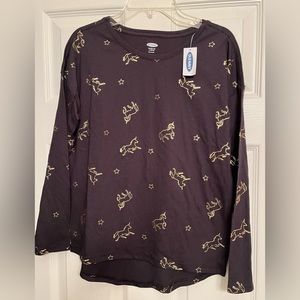 NEW With Tags! Old Navy Girls L 10-12 Long Sleeve Tee UNICORN Shirt Black & Gold